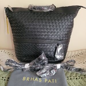 Black Woven Women's Backpack Bag